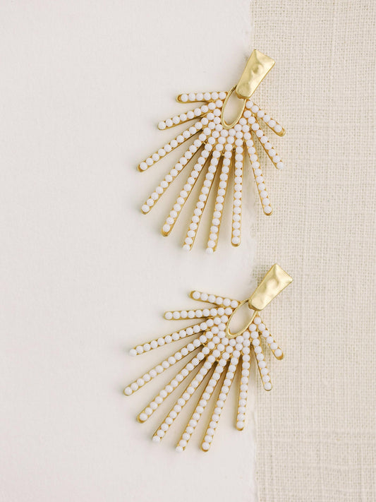 White Sunburst Statement Drop Earrings