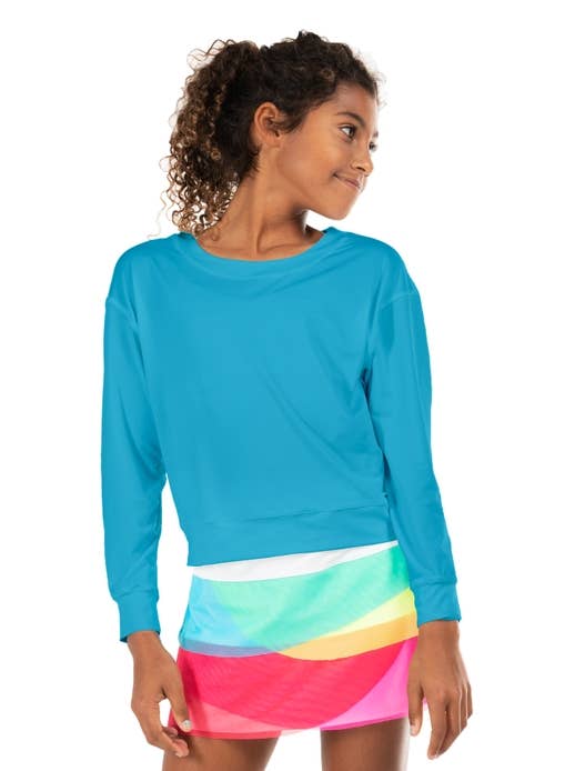 Girls' UV 50+ Lightweight Throwover - Hype Long Sleeve - Parrot Blue