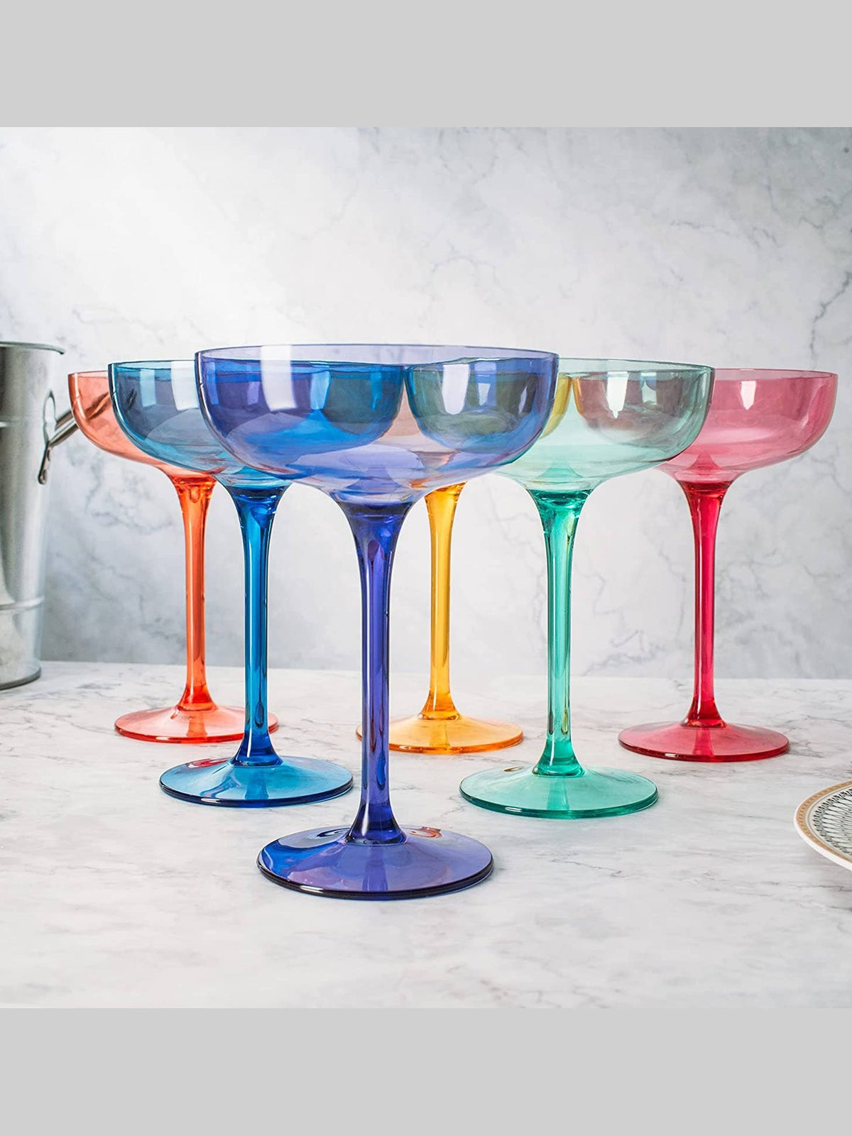6 Colored Acrylic Champagne Coupes