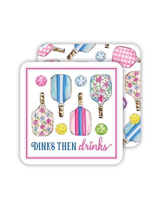 Preppy Pickleball Paddles and Balls Square Coaster
