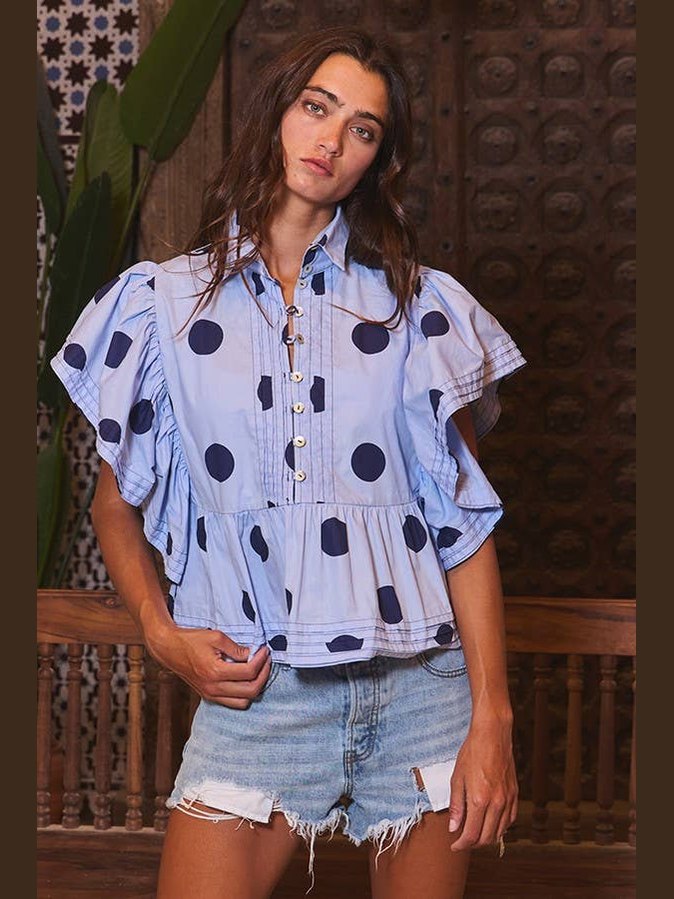 Ruffle Sleeve Polka Dot Top