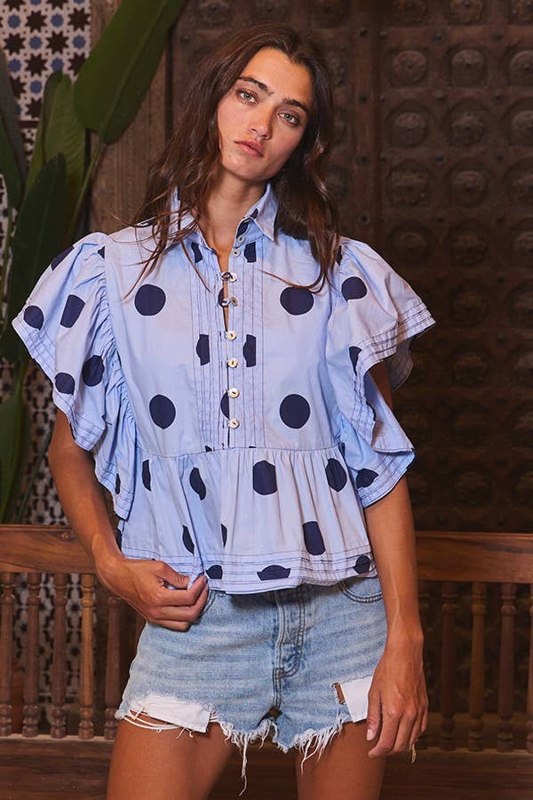 Ruffle Sleeve Polka Dot Top