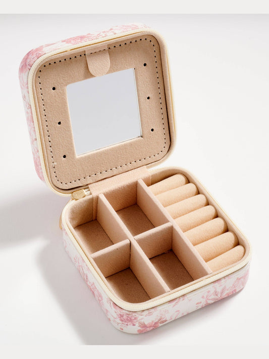 Floral Travel Jewelry Box with Mirror