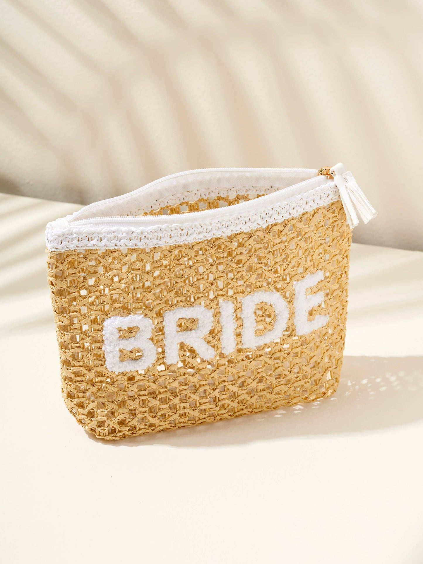 "BRIDE" STRAW ZIP POUCH
