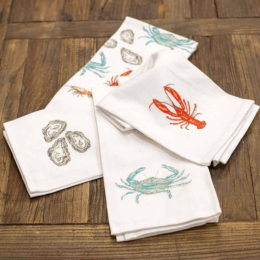 Oysters Hand Towel White/Gray 20x28