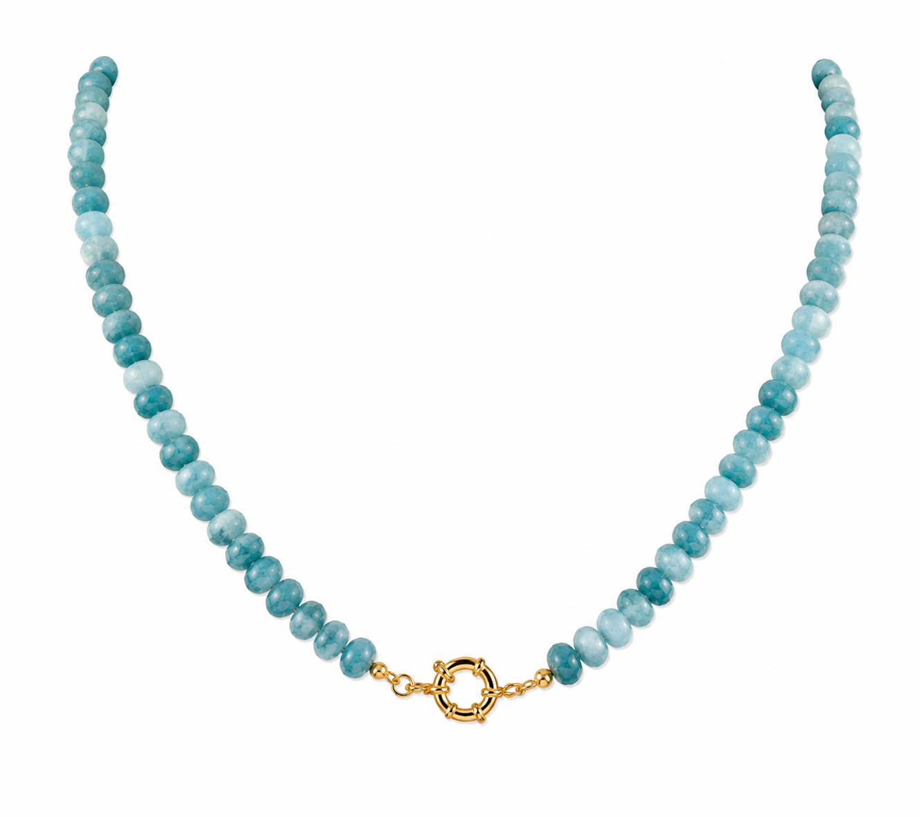Aqua Sailor Clasp Glass Beaded Necklace