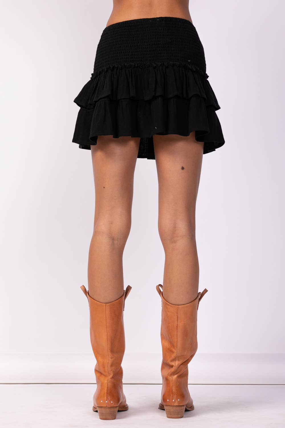 SMOCKED WAIST DOUBLE LAYERED MINI SKIRT