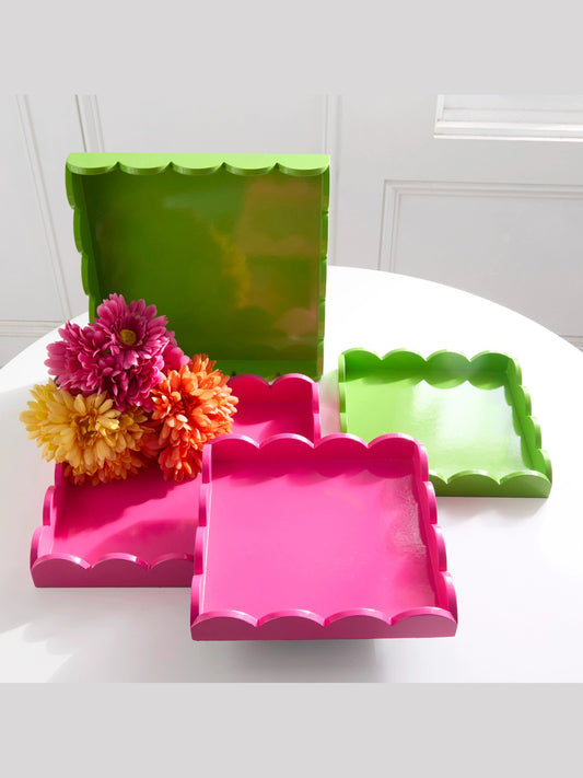 12" Pink Scalloped Tray Set