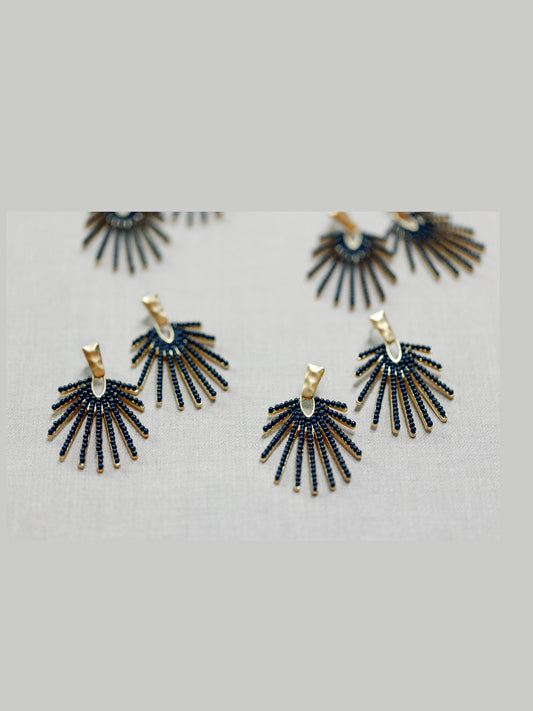 Navy Sunburst Statement Drop Earrings