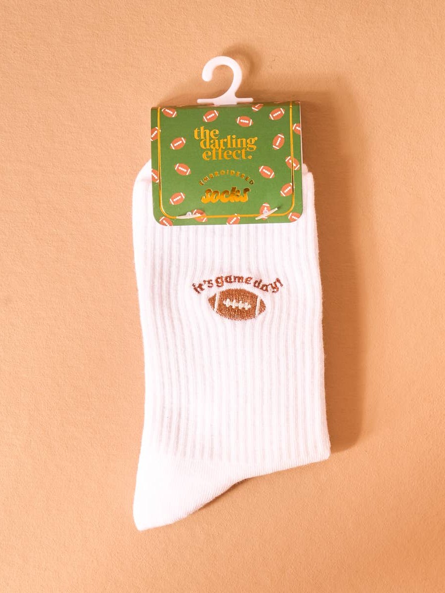 Embroidered Crew Socks–It's Game Day