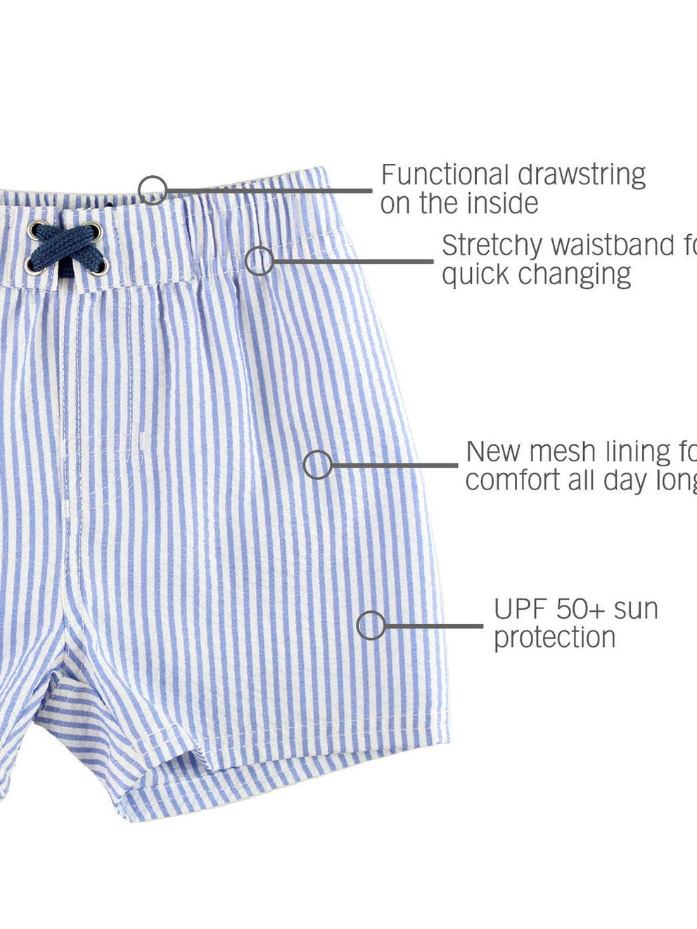 Boys Periwinkle Blue Seersucker Swim Trunks
