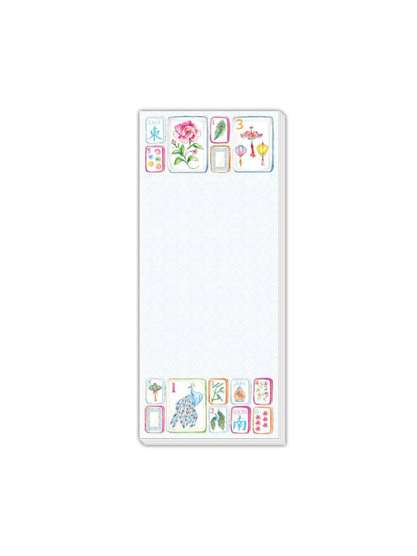 Colorful Mahjong Tiles with Flowers and Birds Skinny Notepad
