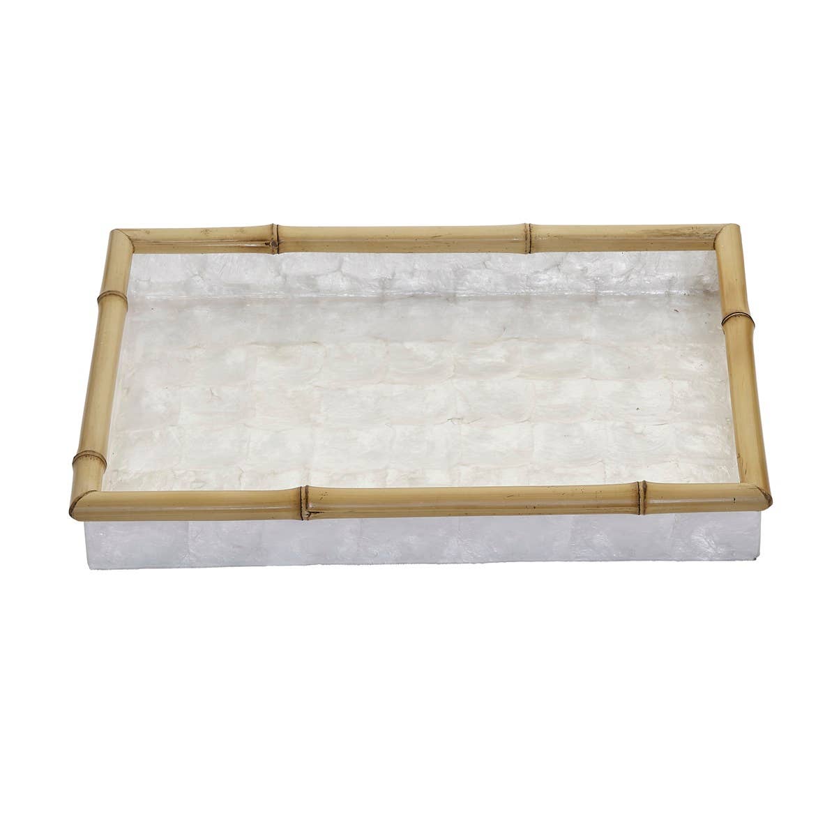 Ivory Capiz Tray w/ Bamboo Trim (Large) 15.75 x 11 x 2.75"