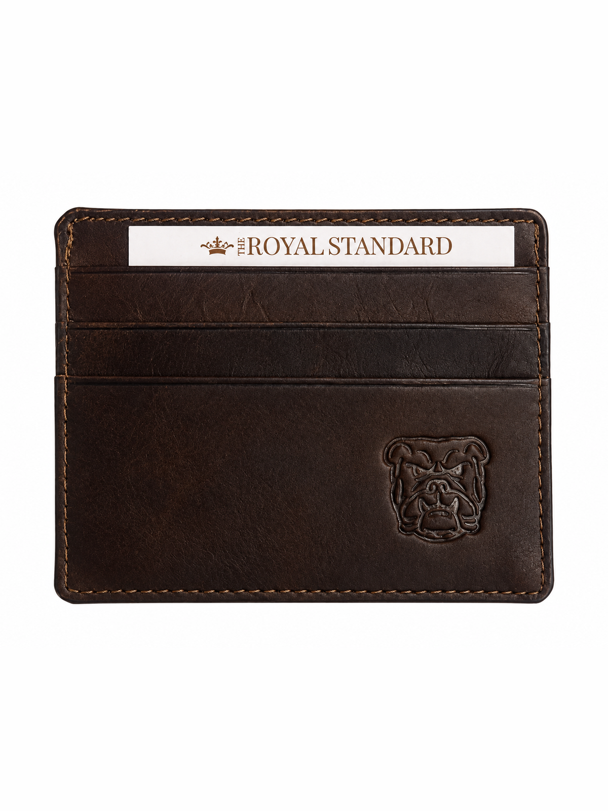 Bulldog Leather Embossed Slim Wallet Dark Brown