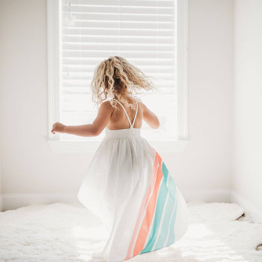 Kids Teal Pastel Rainbow Halter Summer Hi Lo Dress