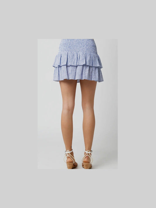 Striped Denim Ruffle Mini Skirt