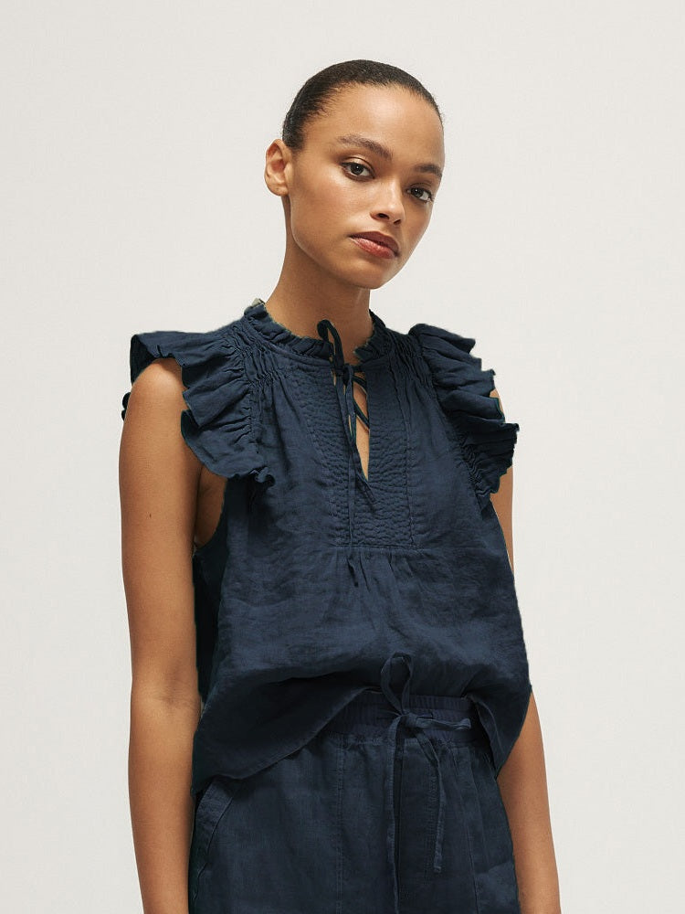 Ren Navy Flutter Sleeve Top