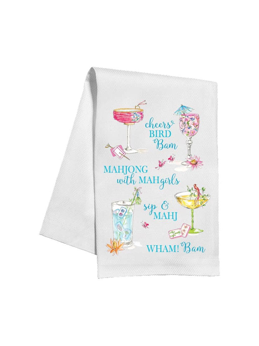 Mahjong Cocktails Saying Cheers Bird Bam Kitchen Towel