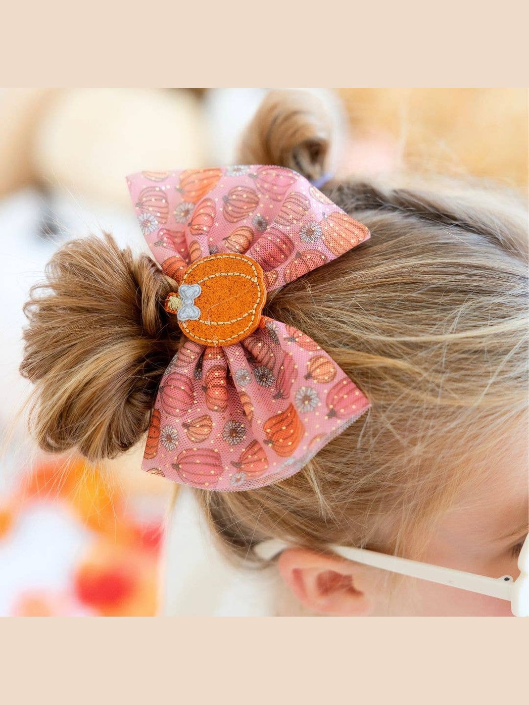 Pumpkin Daisy Blush Tulle Bow Clip - Kids Fall Hair Clip