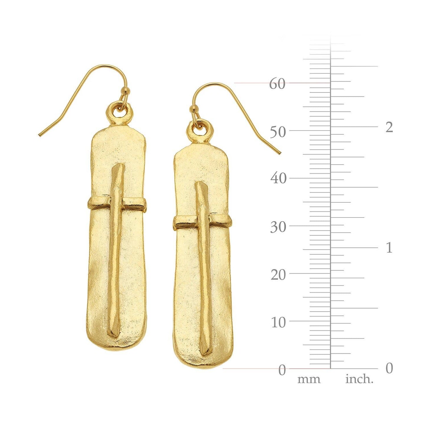 Gold Bar with Cross Earrings - Elegant & Timeless Accessory