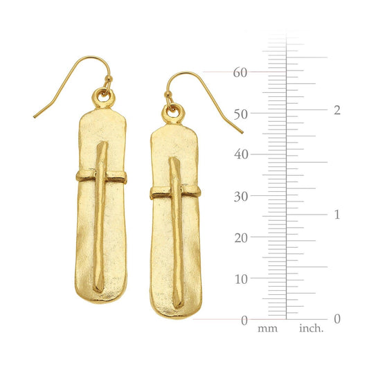 Gold Bar with Cross Earrings - Elegant & Timeless Accessory