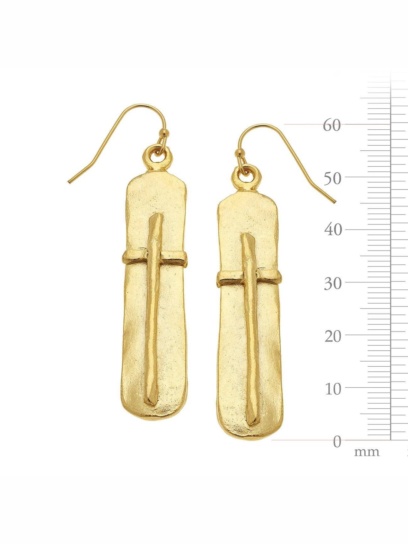 Gold Bar with Cross Earrings - Elegant & Timeless Accessory