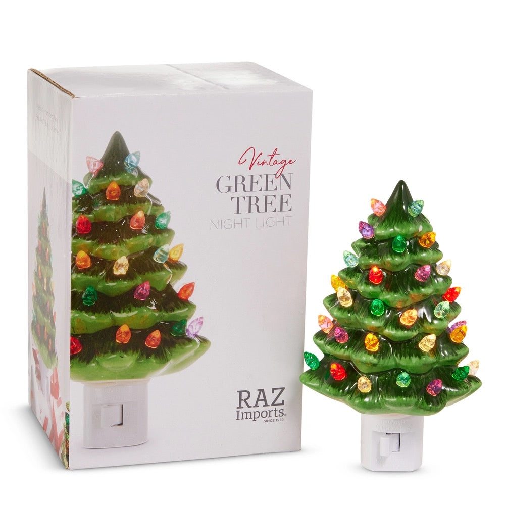 Vintage Christmas Tree Night Light - Green