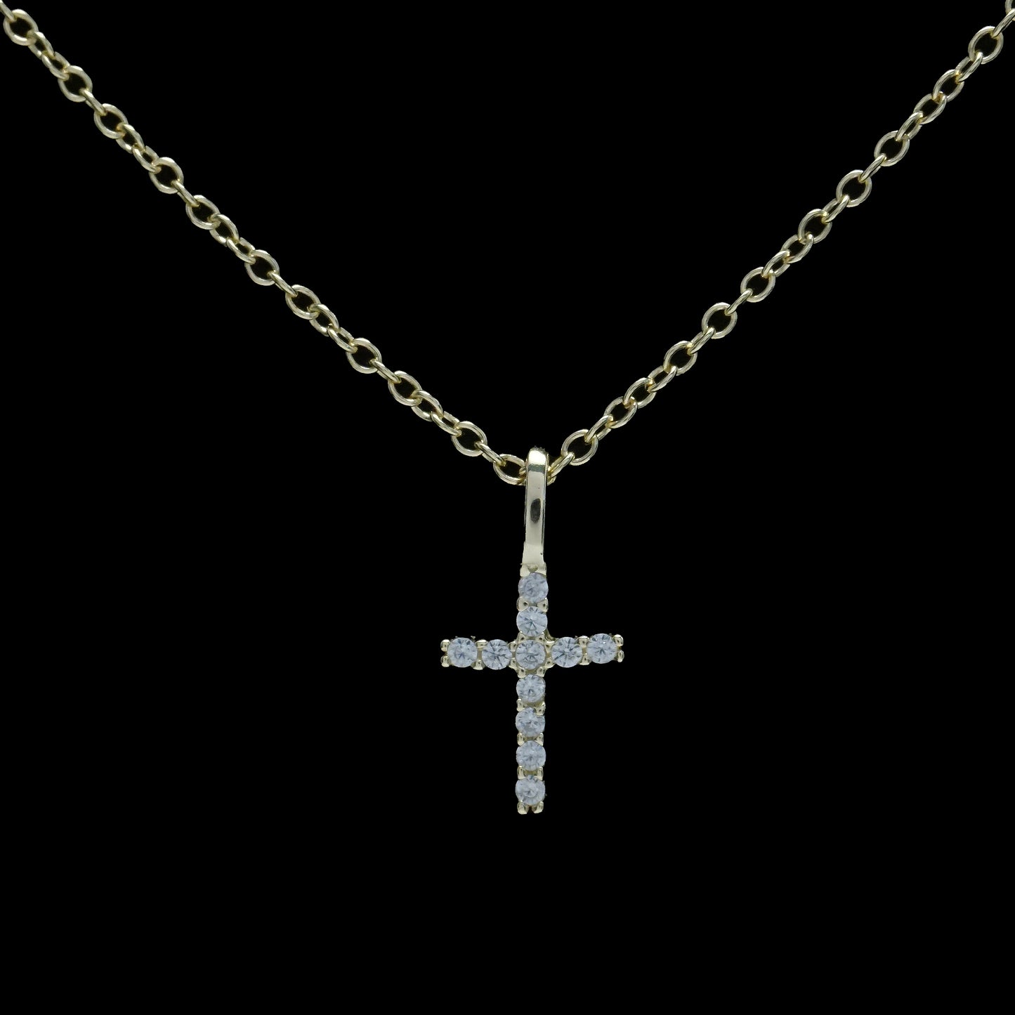 Small Pave Cross Necklace - Gold