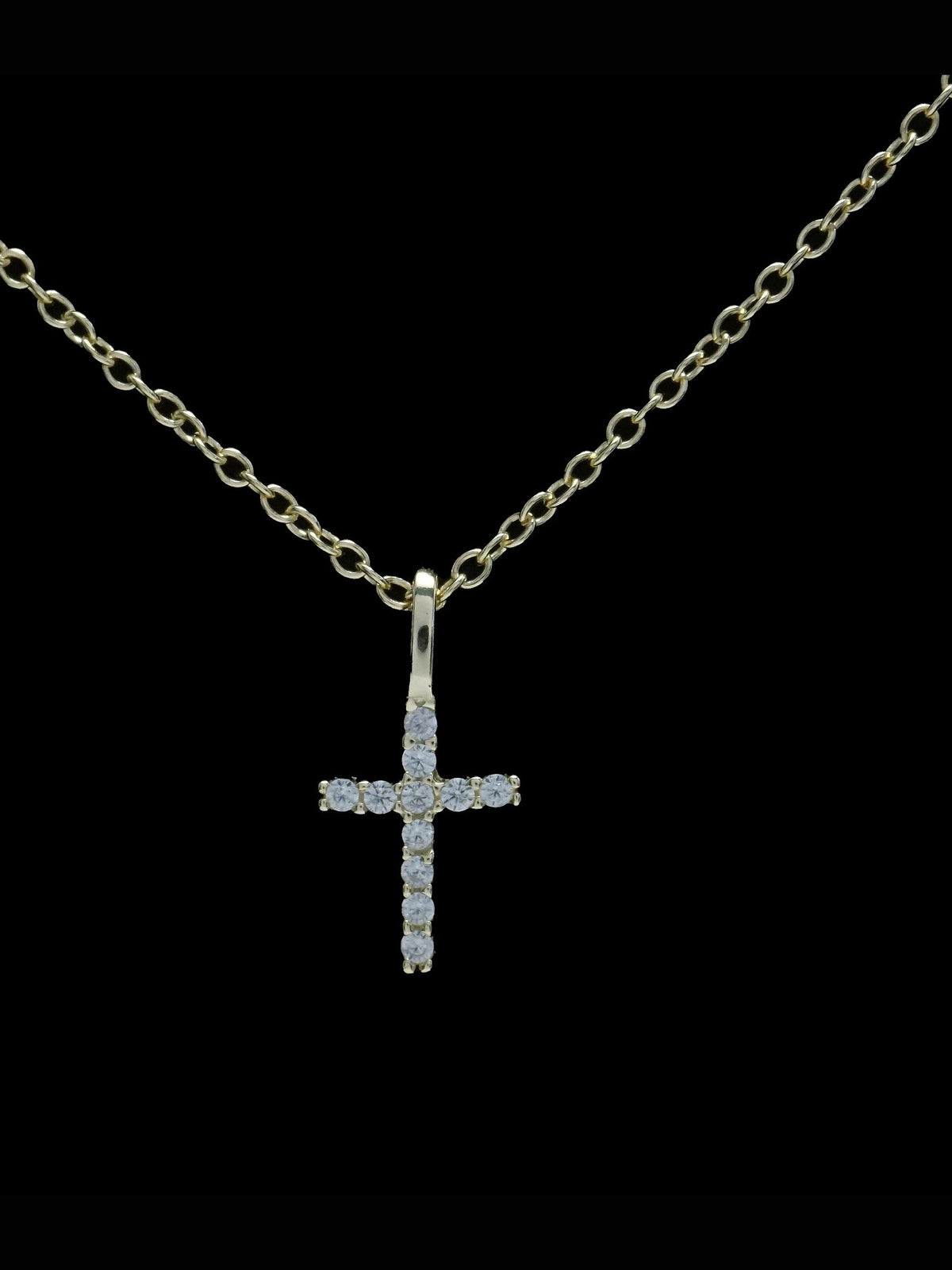 Small Pave Cross Necklace - Gold