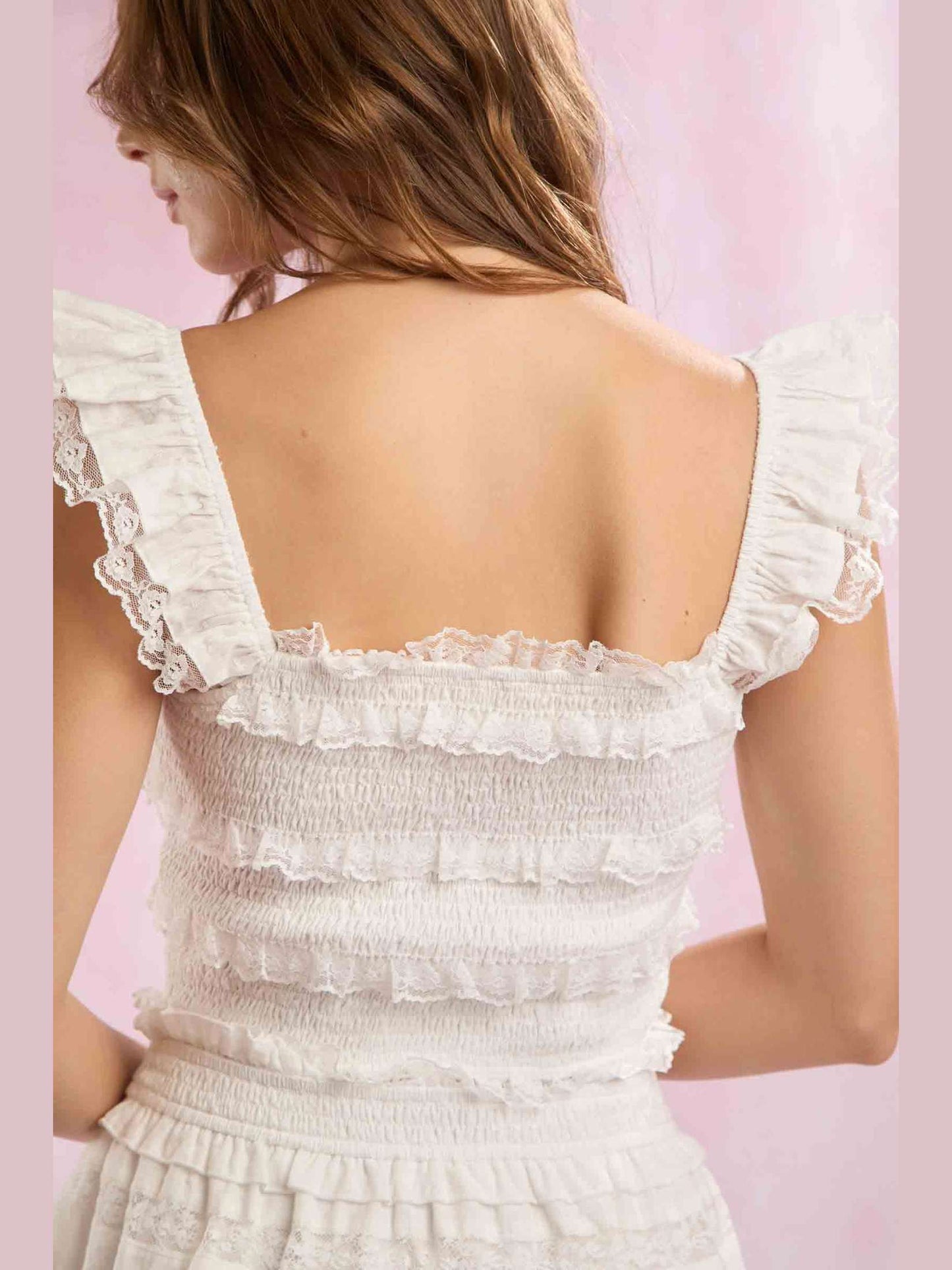 Lace Trim Ruffle Crop Top