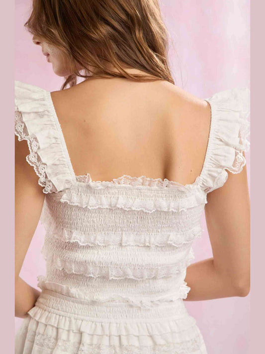 Lace Trim Ruffle Crop Top