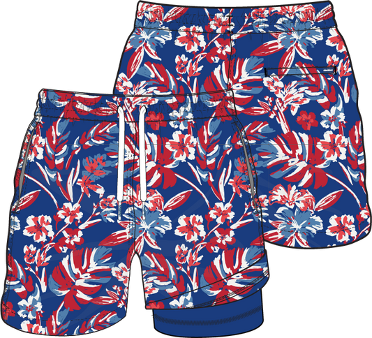 The Star Spangled Blooms Classic Lined Swim Trunks 5.5"
