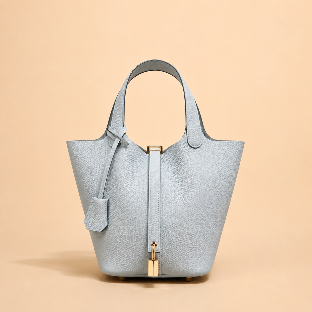 Leather Handbag with Lock - Steel Blue