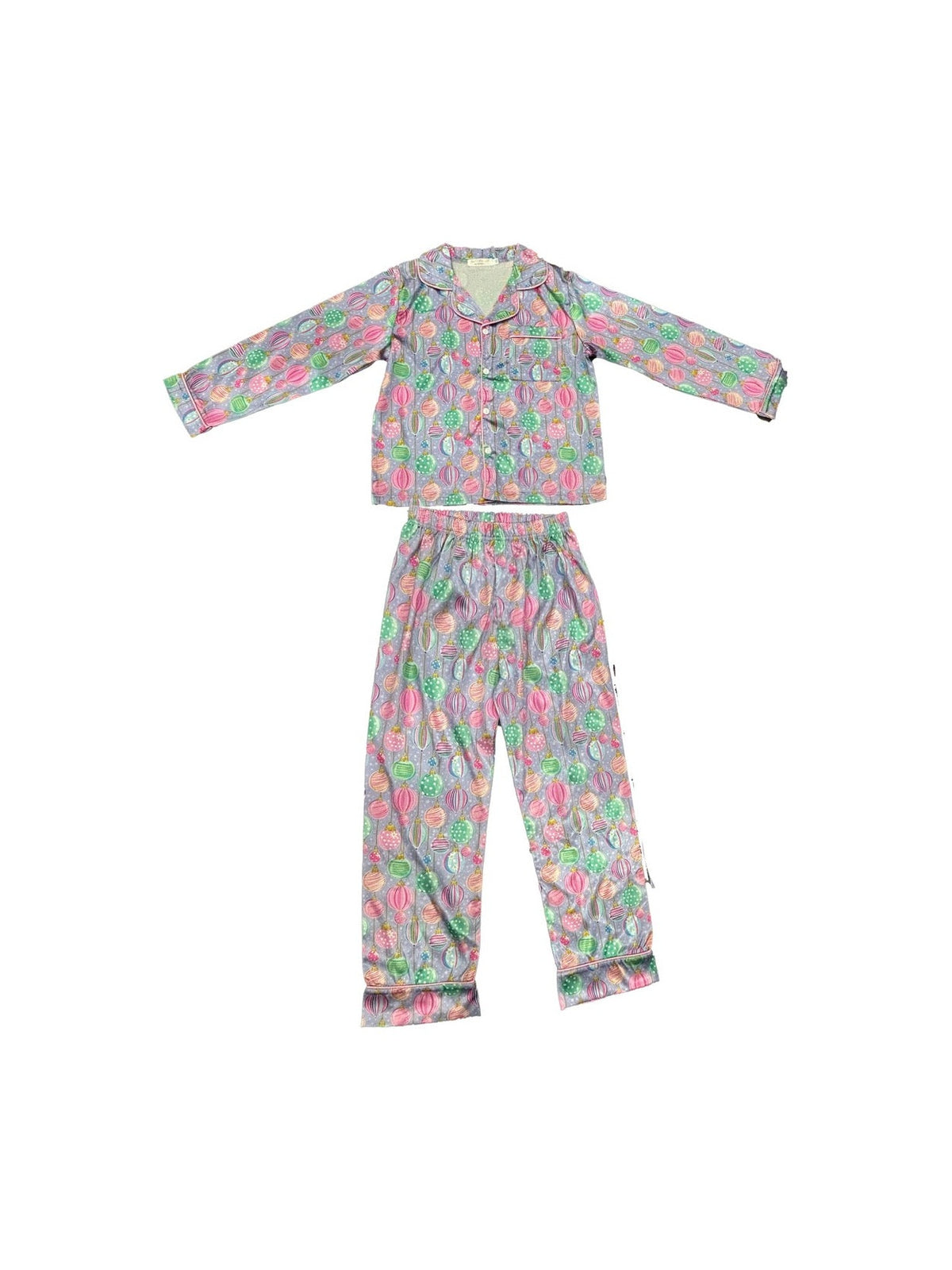 Ornament Print Long Sleeve Silk Pajama Set