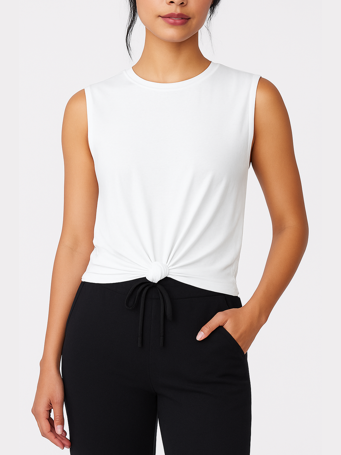 Knot Front Sleeveless Tee - White