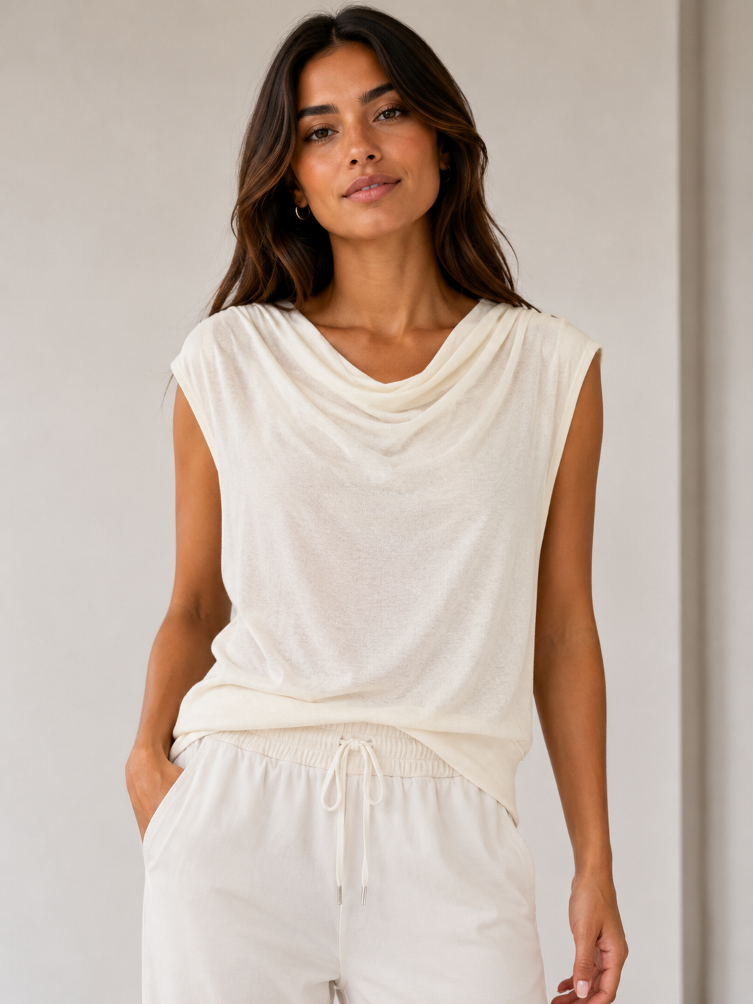 Cowl Muscle Tank - Cream