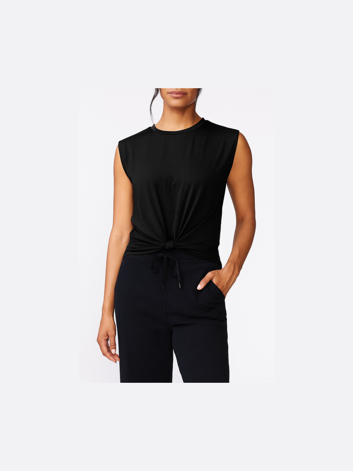 Knot Front Sleeveless Tee - Black
