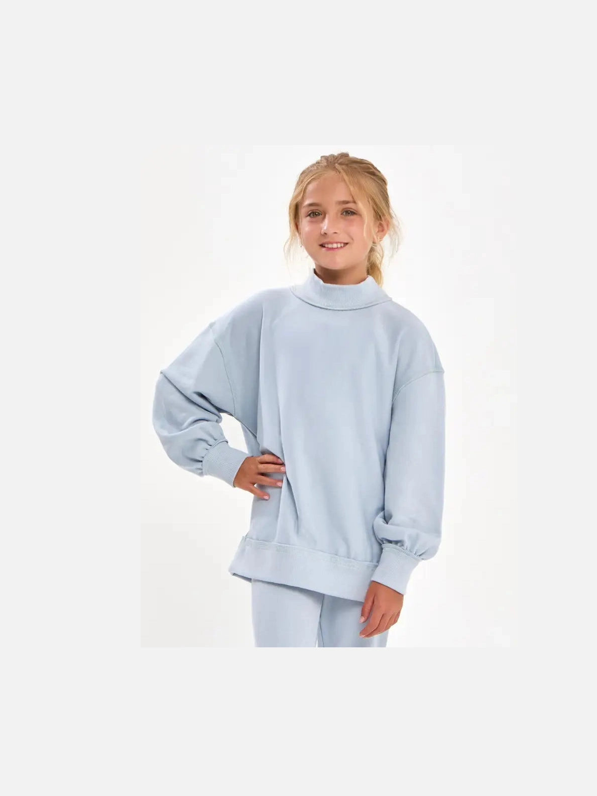Cotton Terry Mock Neck Sweatshirt Sky Blue