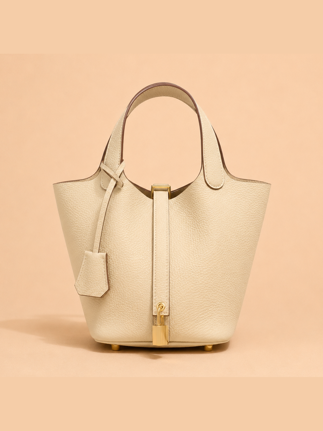 Leather Handbag with Lock - Ecru White