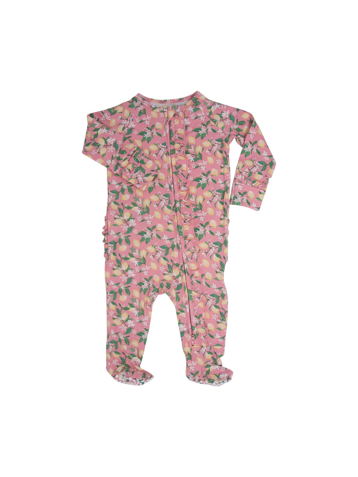 Ruffle Footie - Lemons Pink