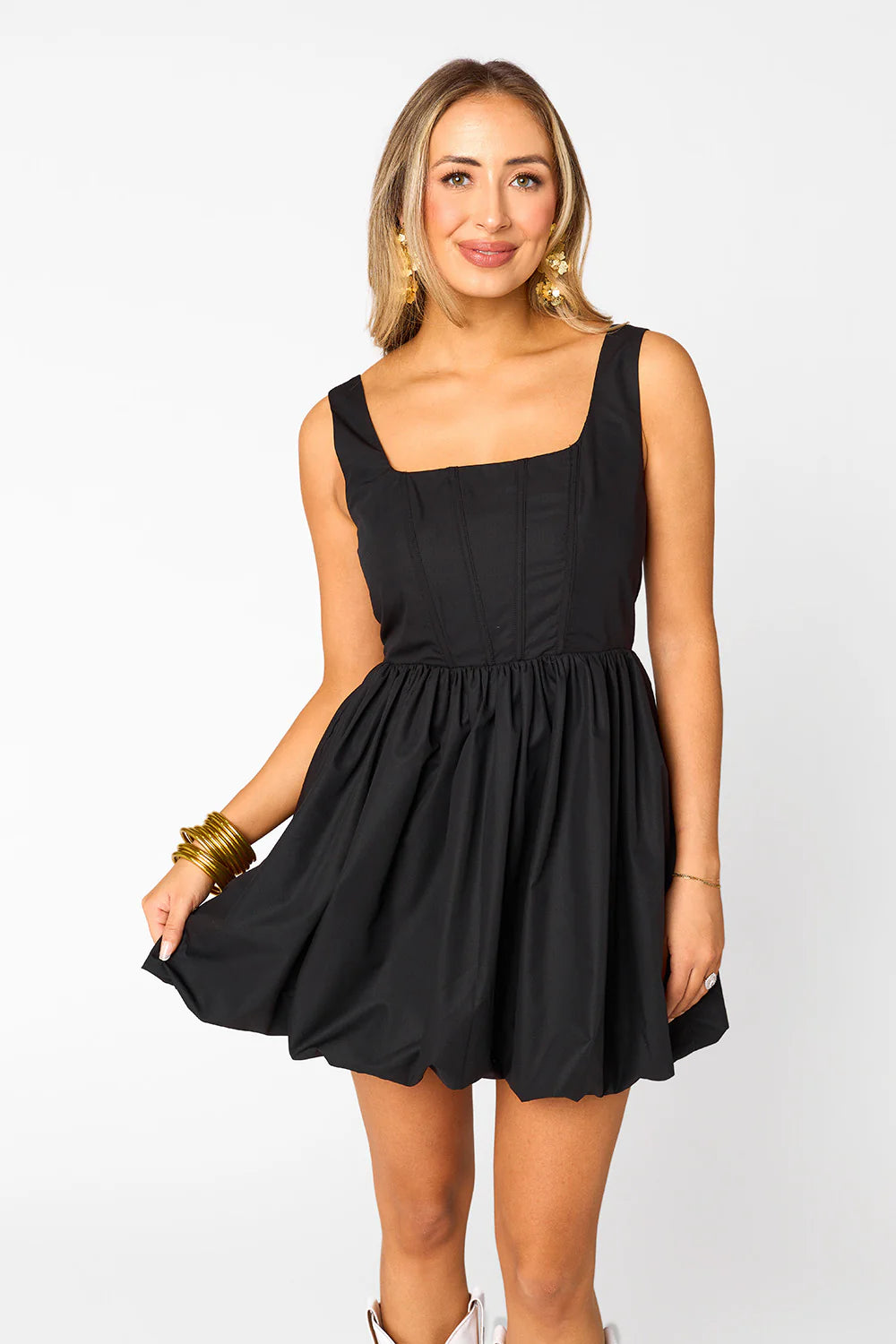 HEIDI DEEP PLUNGE SHOULDER PAD MINI DRESS - SPARKLE main image 1