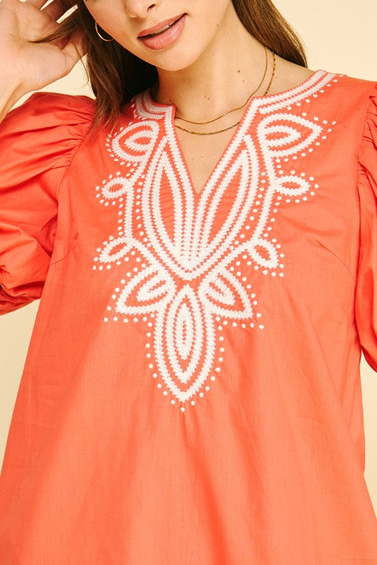 Sun Orange Embroidery Dress