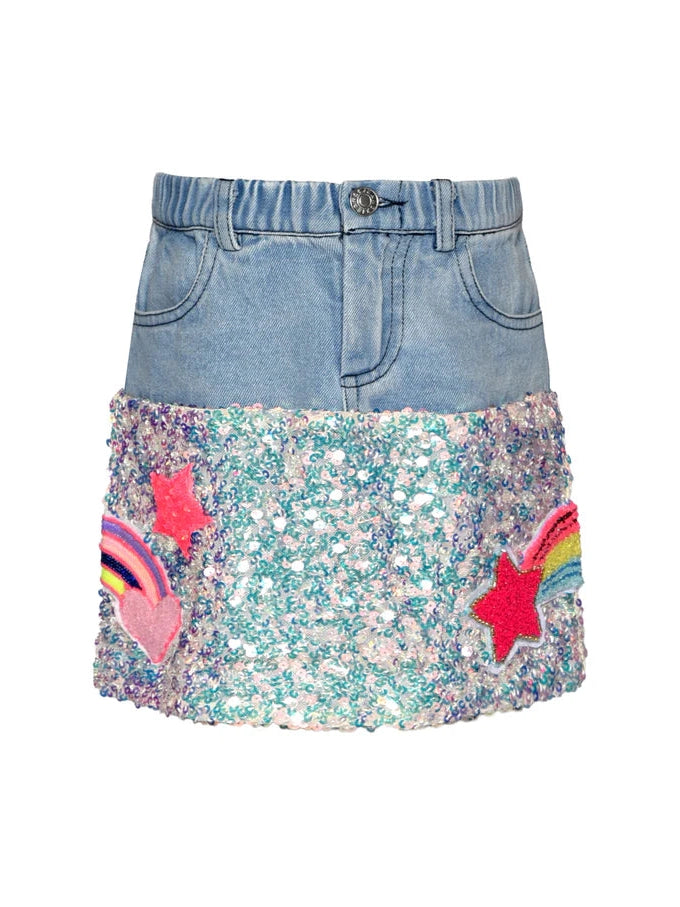 Denim & Sequin Patch Skirt