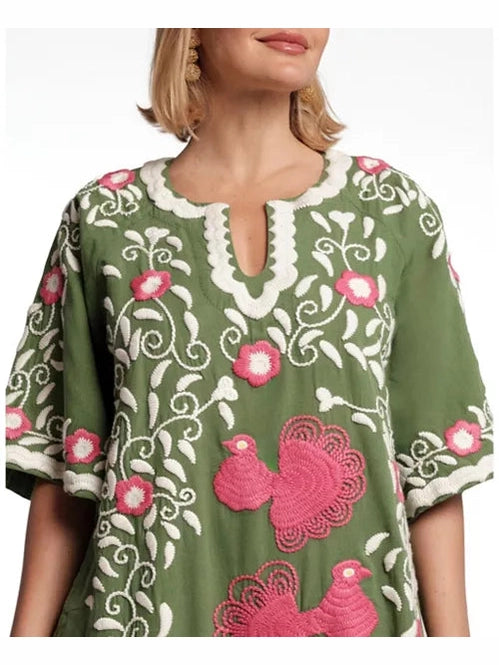 Peacock Caftan Embroidery Dress