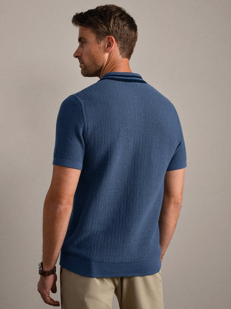 Fine Knit Sweater Polo - Vintage Indigo