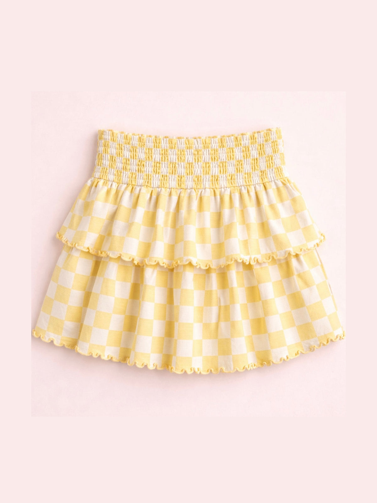 Smocked Waistband Checkered Print Skort