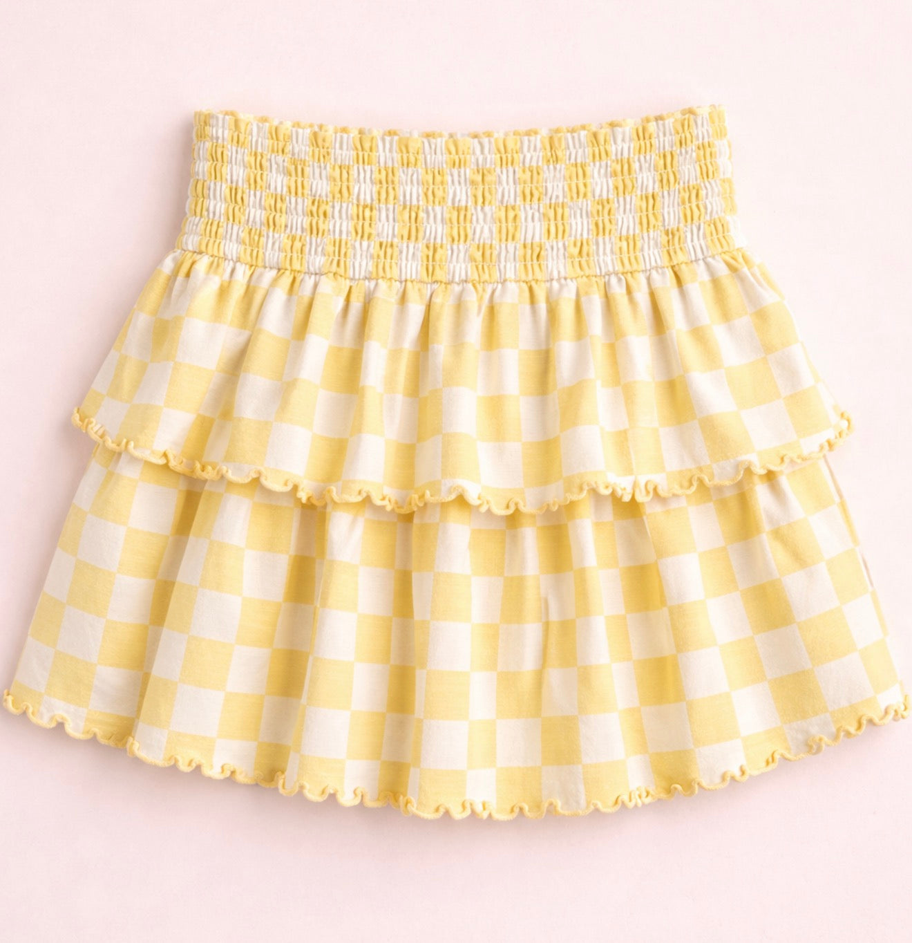 Smocked Waistband Checkered Print Skort