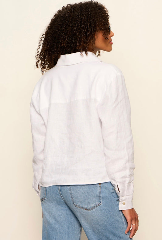 More Love Linen Tie Top White