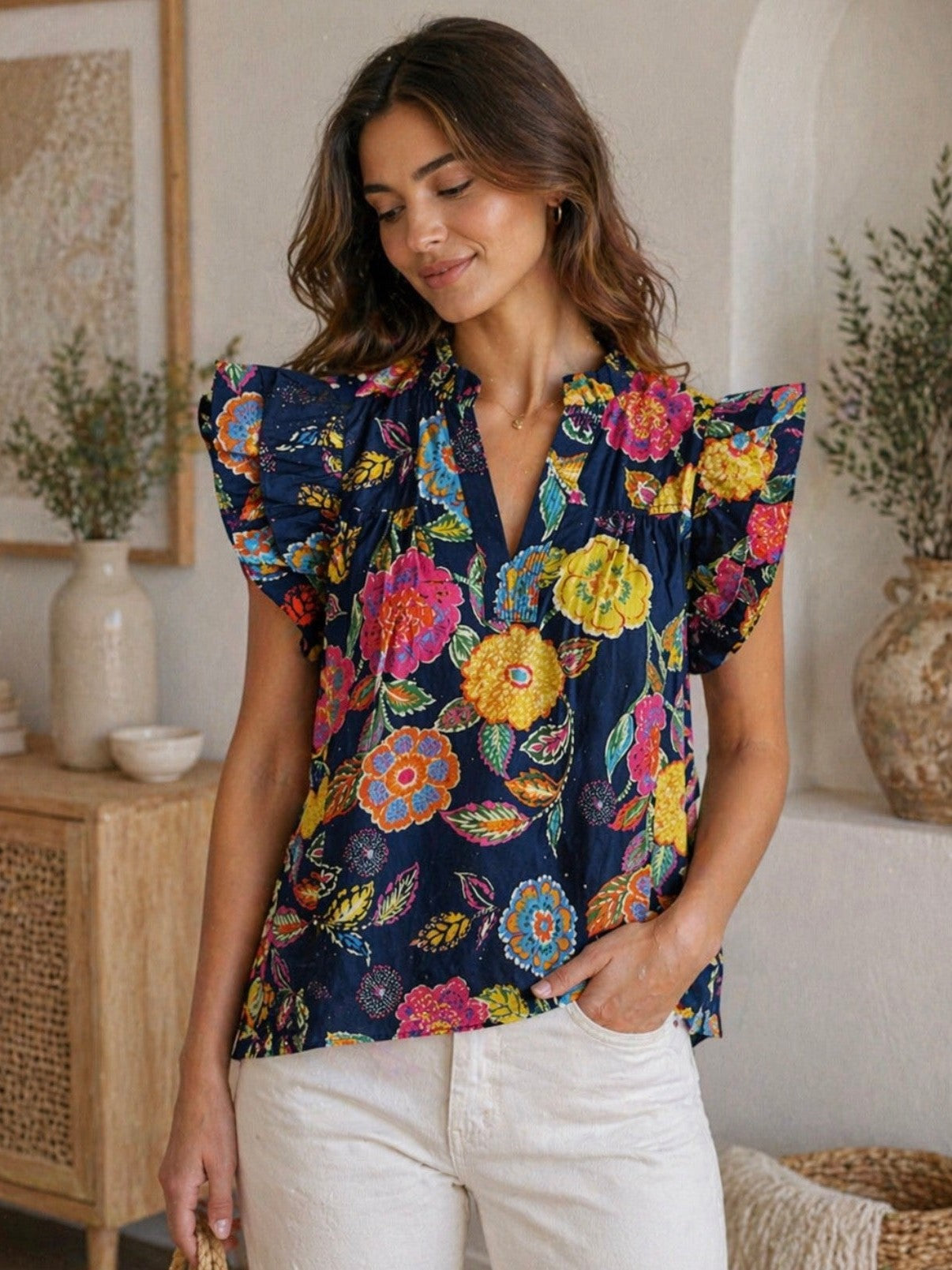 Navy Blooms Top