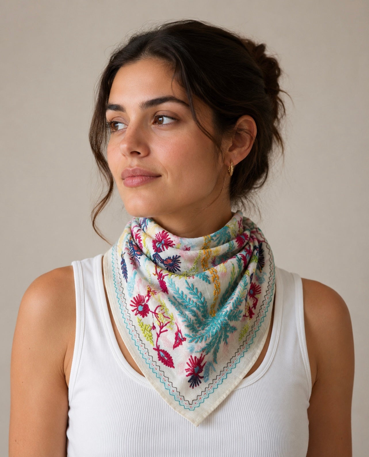 Embroidered Bandana - Beige